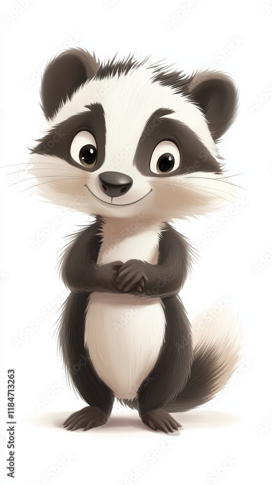 Cute badger standing with arms crossed, smiling and looking forward Cute badger standing with arms crossed, smiling and looking forward