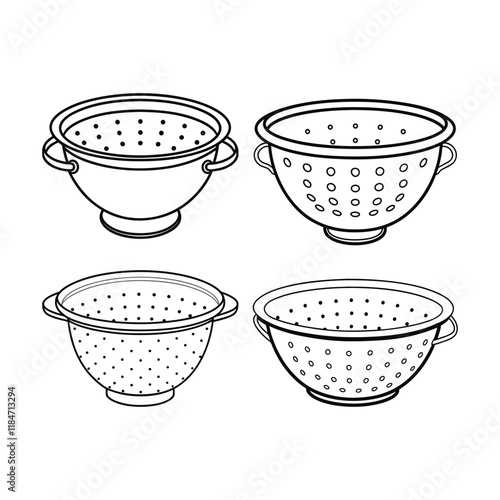 Simple Colander Vector Outline Illustration
