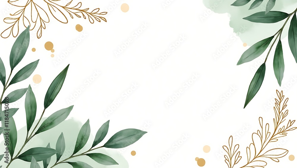 Naklejka premium Watercolor floral illustration set - colorful leaf branches collection, for wedding stationary, greetings, wallpapers, fashion, background. Eucalyptus, olive, green leaves, gold