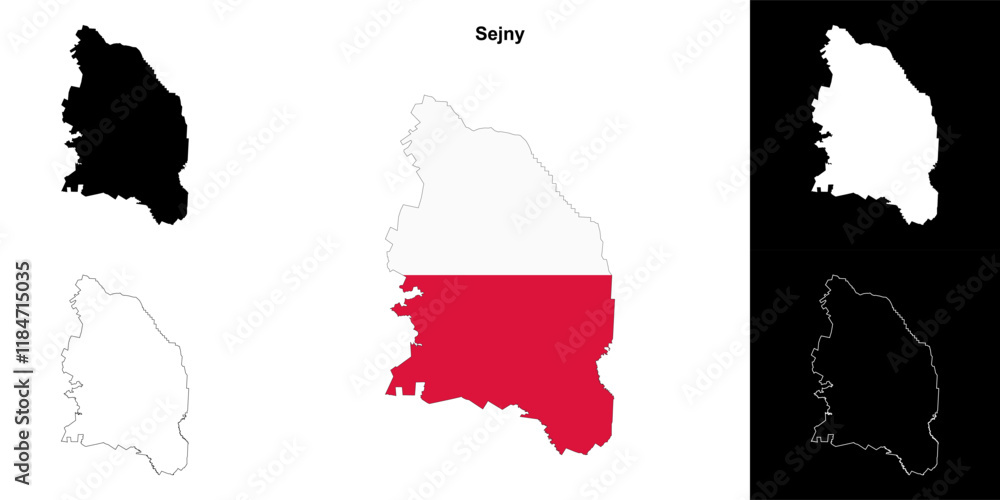 Fototapeta premium Sejny county outline map set
