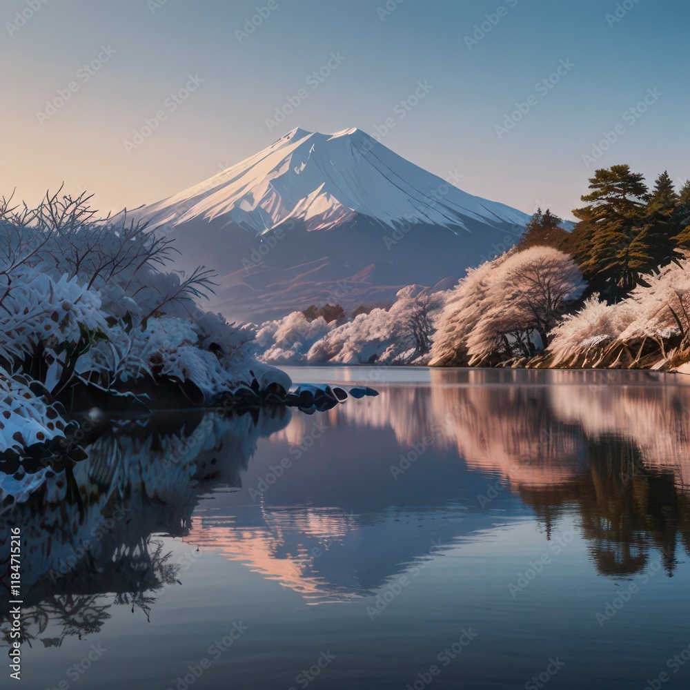 Obraz premium mount fuji winter covered pristine.