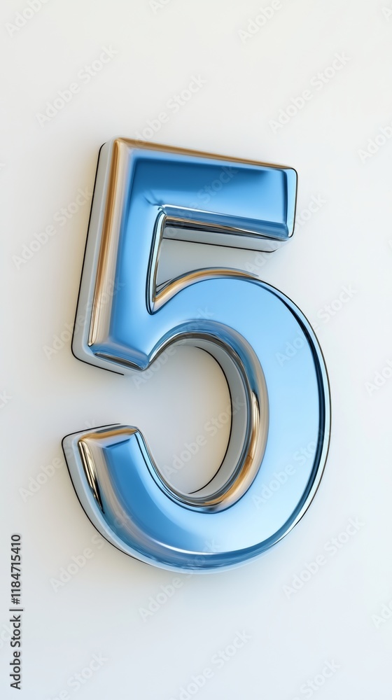 Shiny metallic number five on white background Shiny metallic number five on white background