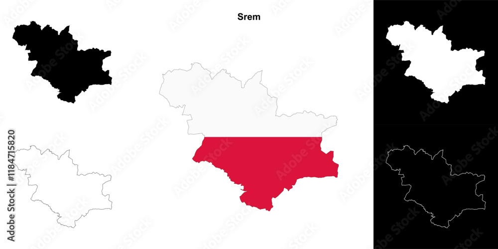 Obraz premium Srem county outline map set