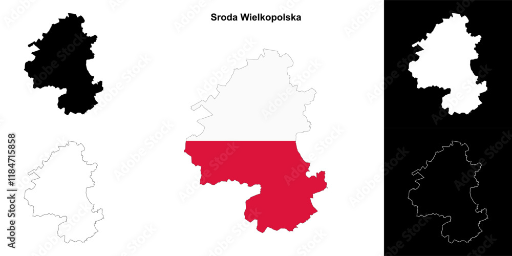 Fototapeta premium Sroda Wielkopolska county outline map set