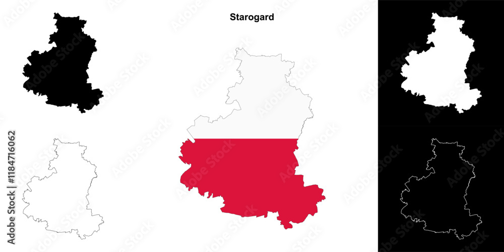 Fototapeta premium Starogard county outline map set