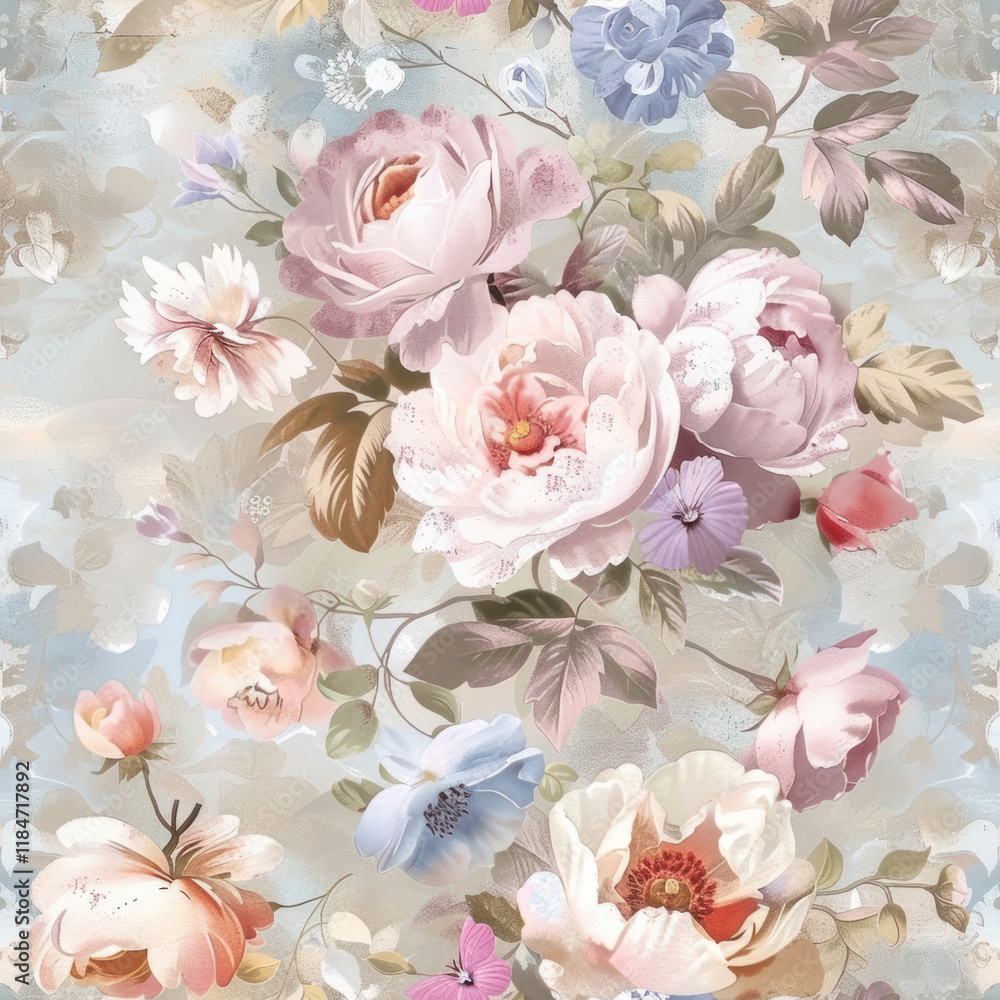 Fototapeta premium shabby chic floral pattern in pastel colors,. Generative AI