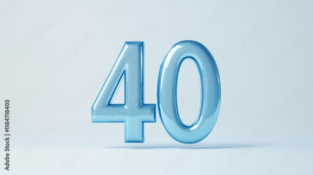 Ice-Like Number Forty Floating on Light Blue Background Ice-Like Number Forty Floating on Light Blue Background
