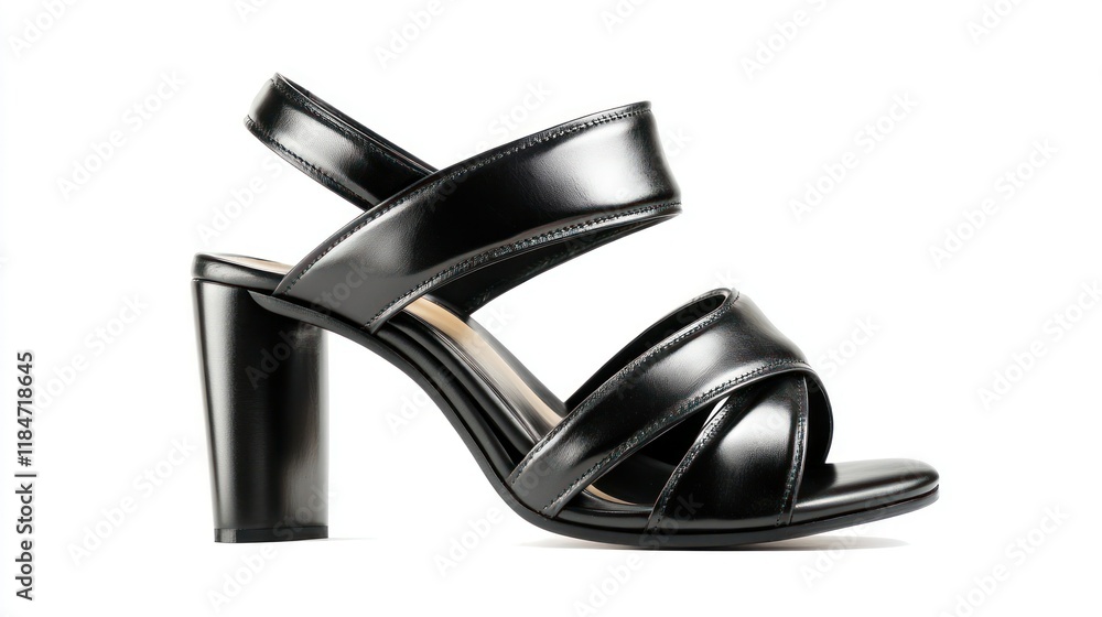 A stylish black heeled sandal with crisscross straps, ideal for formal occasions. A stylish black heeled sandal with crisscross straps, ideal for formal occasions.