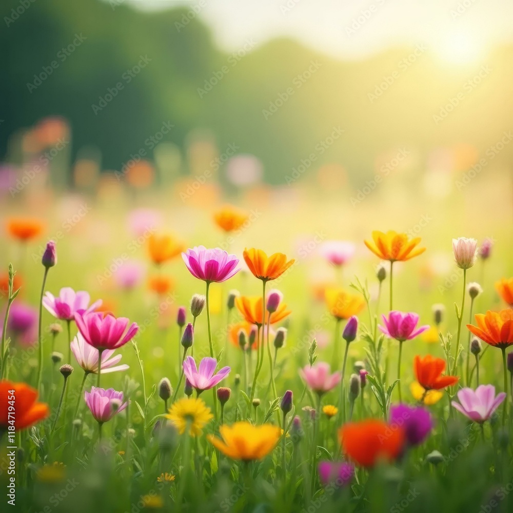 Colorful Wildflower Meadow at Sunset Flowers in Meadow Field Sunset Blooms Colorful Wildflower Meadow at Sunset Flowers in Meadow Field Sunset Blooms