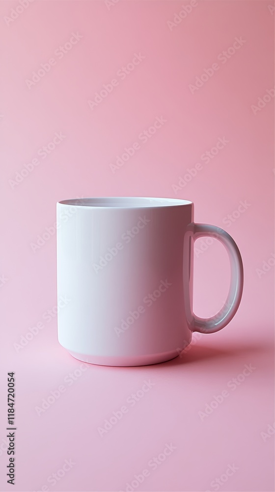 White mug standing on a pink background White mug standing on a pink background
