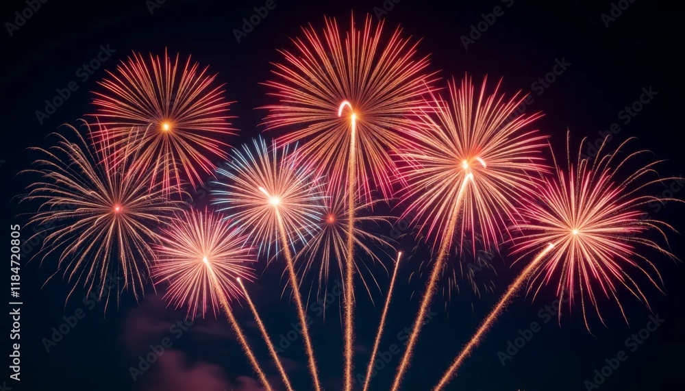 Fireworks Display, Night Sky, Celebration, Festive, Explosions Fireworks Display, Night Sky, Celebration, Festive, Explosions