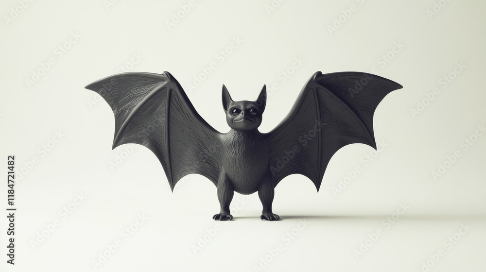 Creepy bat toy standing with open wings on white background Creepy bat toy standing with open wings on white background