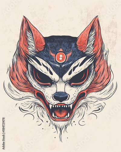 Kitsune Half Mask aggressive illustration photo