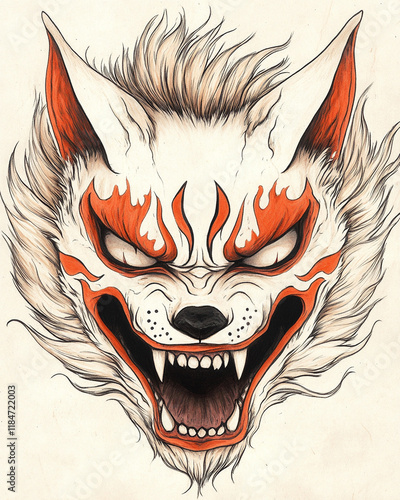 Kitsune Mask aggressive illustration photo