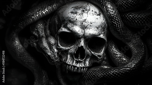 Obraz na płótnie A skull and snake image in black and white w salonie