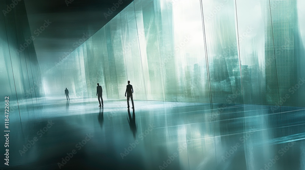 Fototapeta premium Modern Office Team Interaction with Soft Urban Light
