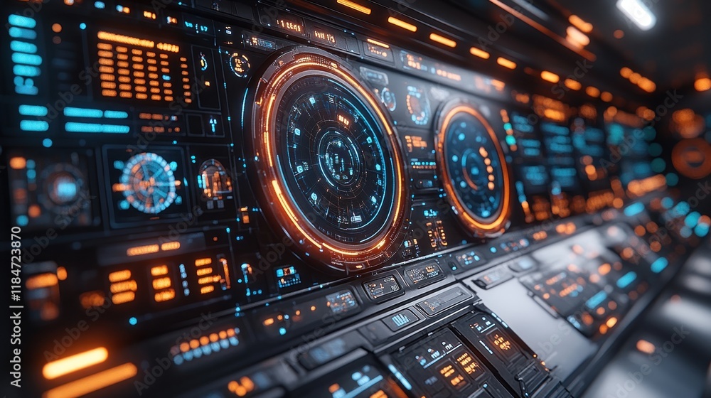 Futuristic spaceship control panel interface. Futuristic spaceship control panel interface.