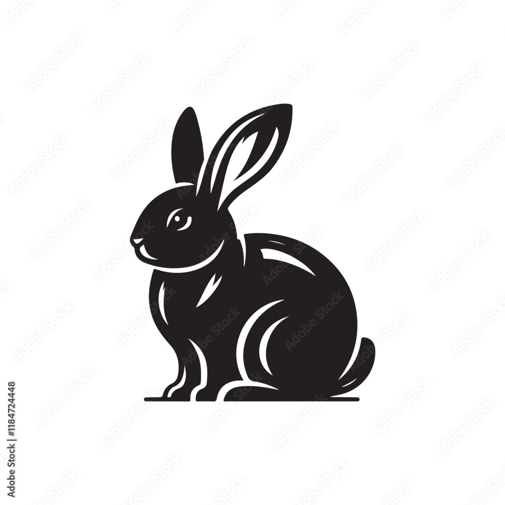 Fototapeta premium Black Color Bunny silhouette design Vector Illustration, Solid White Background 20.eps