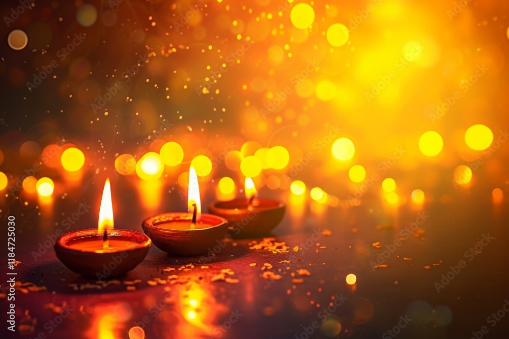Diwali festival of lights celebration with glowing diyas illuminating a festive background and creating a warm atmosphere in the evening Diwali festival of lights celebration with glowing diyas illuminating a festive background and creating a warm atmosphere in the evening