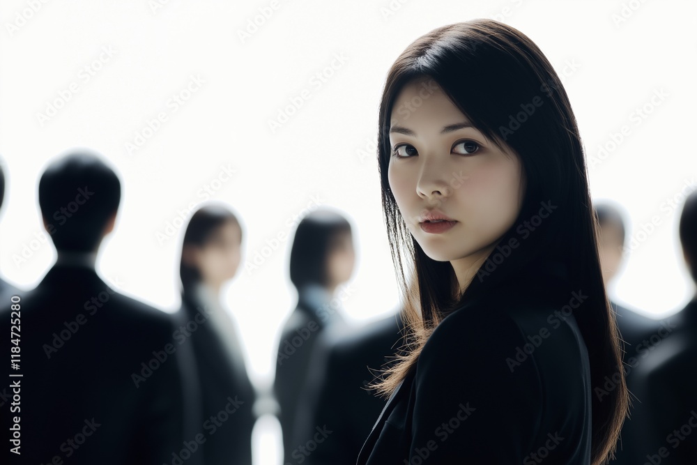Young asian businesswoman turning around and standing out from the crowd of businesspeople, concept of leadership, individuality, and standing out from the crowd Young asian businesswoman turning around and standing out from the crowd of businesspeople, concept of leadership, individuality, and standing out from the crowd