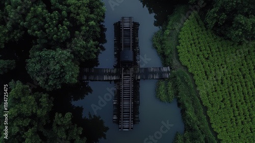 Serene Aerial View of Reflection in Rice Field Water