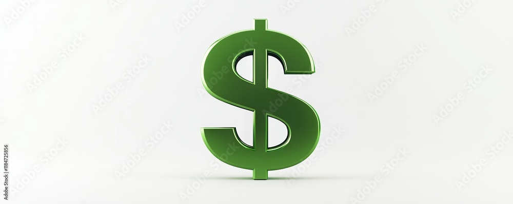 Obraz premium Green Dollar Symbol Standing on White Background Representing Wealth and Finance