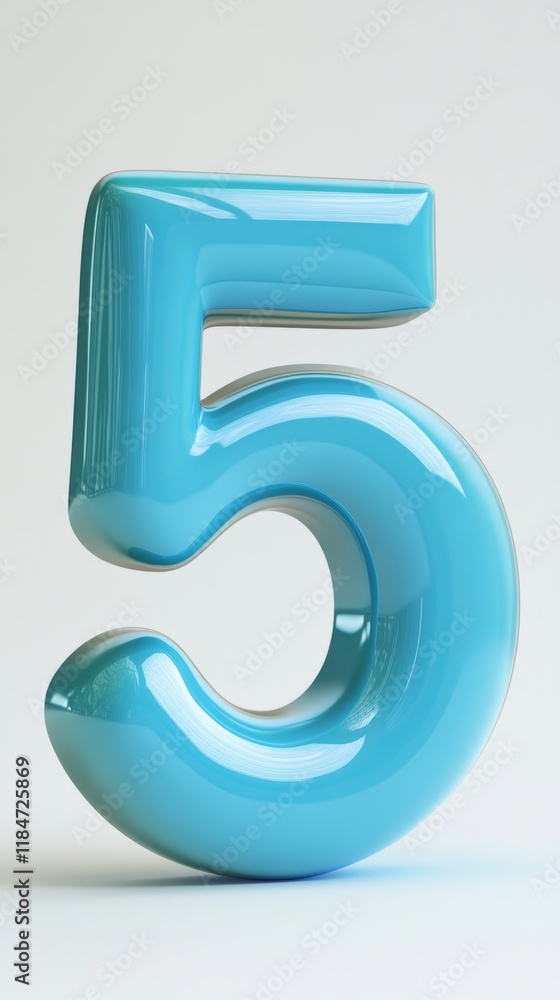 Glossy number five standing on white background Glossy number five standing on white background