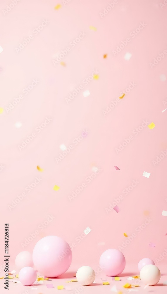 Pink Party Background, Confetti & Balloons, Celebration Pink Party Background, Confetti & Balloons, Celebration