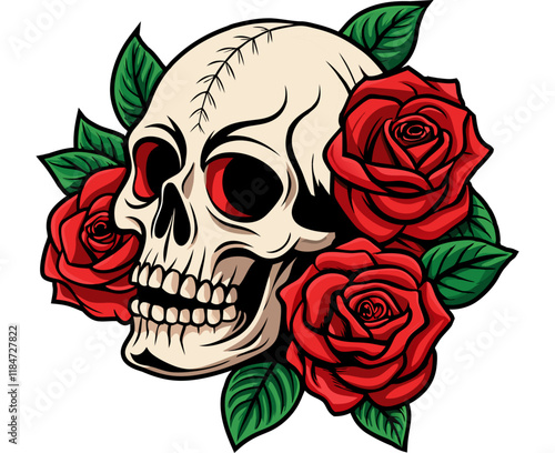 Gothic Skull Rose Valentine clipart generative ai