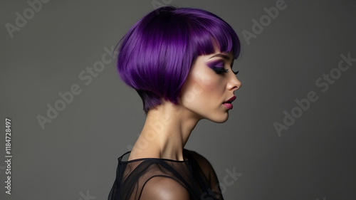 Portrait of a beautiful woman with purple hair.
