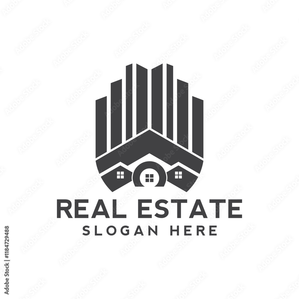 Fototapeta premium Modern real estate logo, building, roof, construction, real, estate, flat fully editable vector template, real estate corporate logo. Home logo vector template. Corporate real estate logo