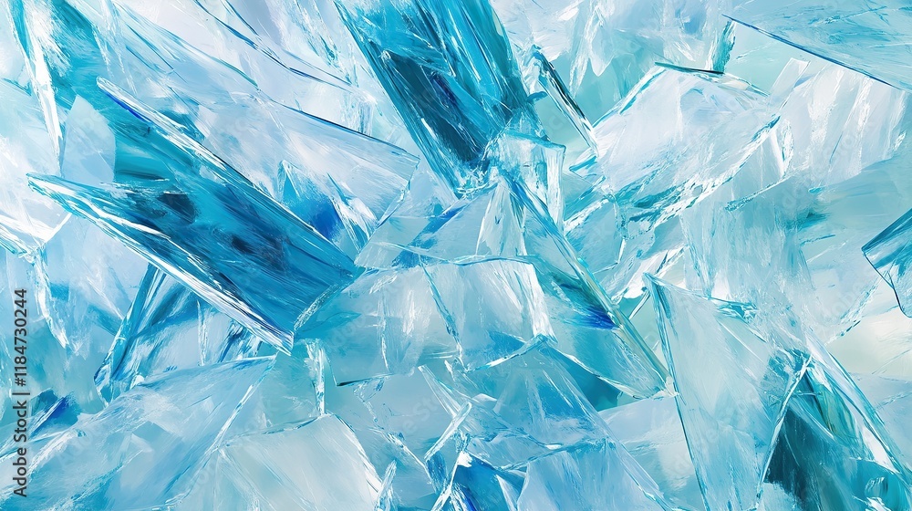 Obraz premium **Abstract layered paint strokes mimicking shattered glass in shards of icy blue