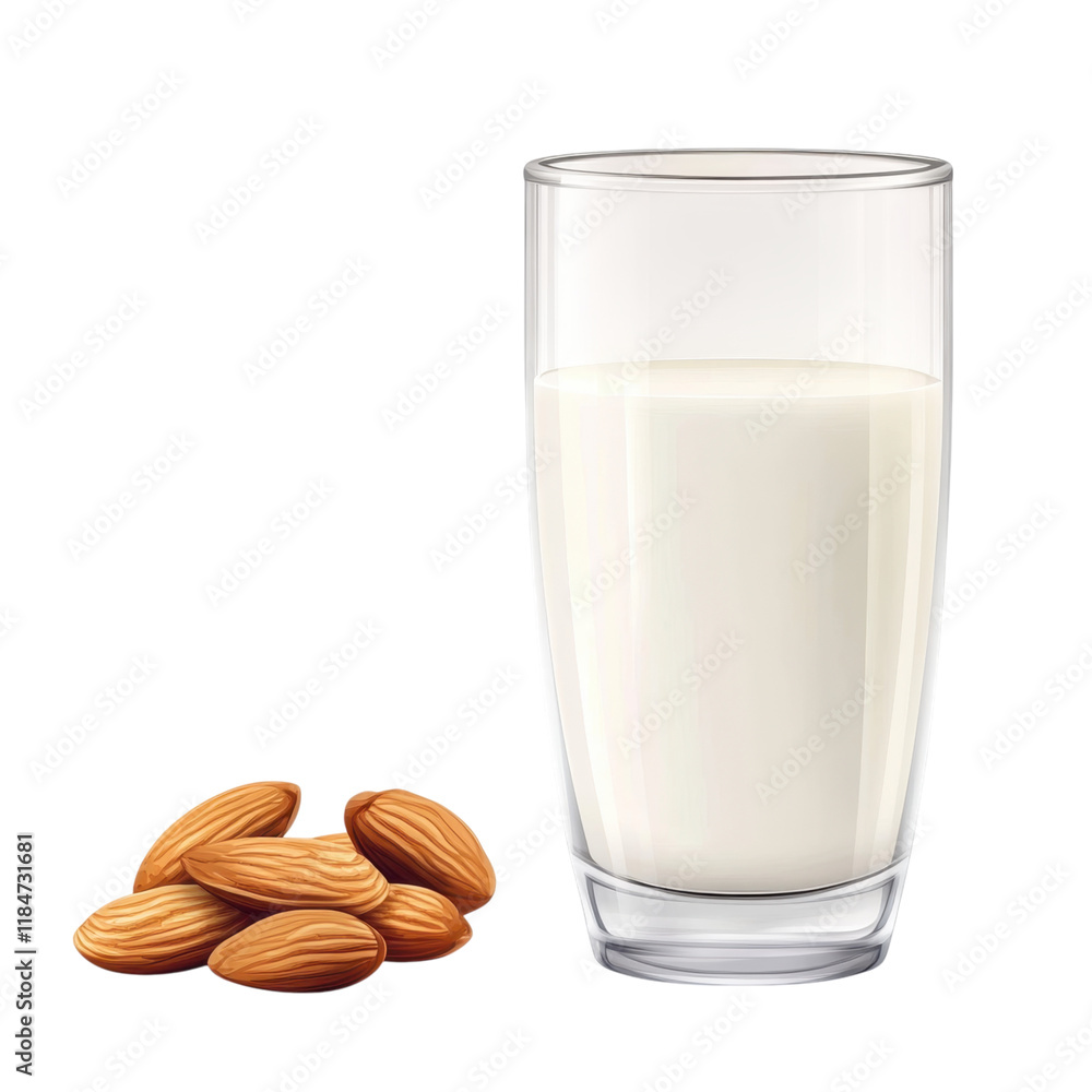Delicious Almond Milk in a Glass with Almonds A Refreshing and Healthy Beverage Delicious Almond Milk in a Glass with Almonds A Refreshing and Healthy Beverage