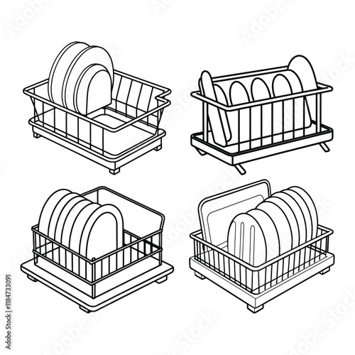 Simple Dish Rack Outline Vector Illustration 