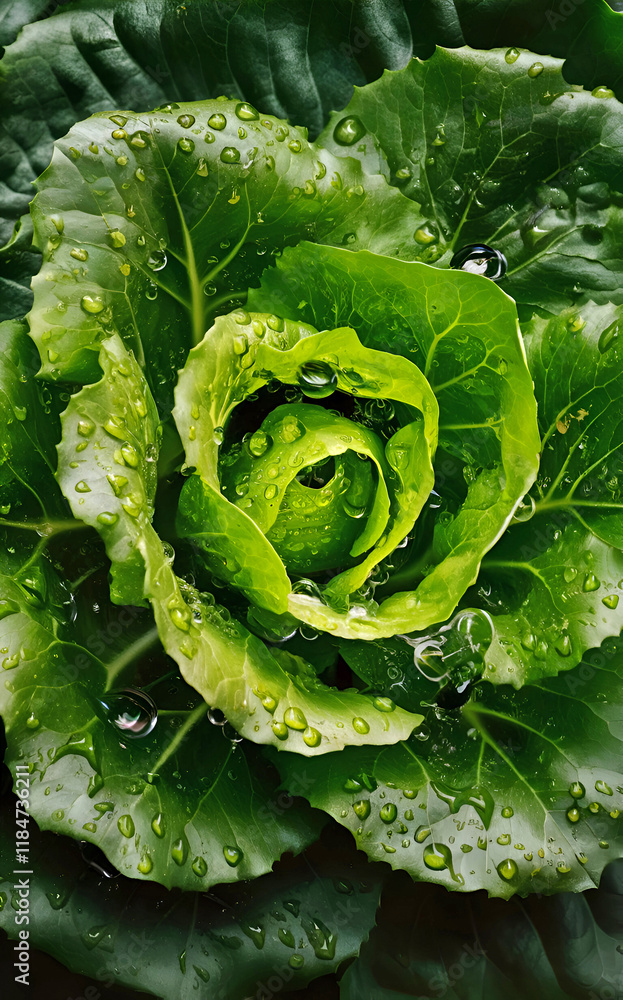 beautiful ripe green lettuce vegetable. close up. digital artwork. Ai generated.