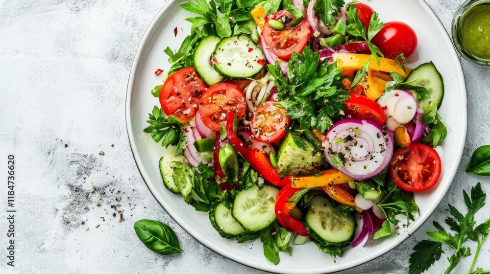 A high-resolution image of a noodle salad with colorful vegetables, herbs, and a tangy dressing, beautifully arranged on a white plate for a fresh and vibrant look. A high-resolution image of a noodle salad with colorful vegetables, herbs, and a tangy dressing, beautifully arranged on a white plate for a fresh and vibrant look.