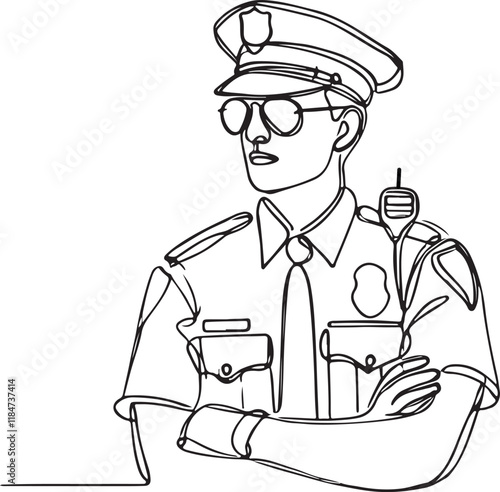 Line Art Police Officer with Glasses. Sleek Vector Illustration