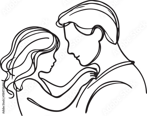 Heartwarming Father-Daughter Connection in Line Art Vector