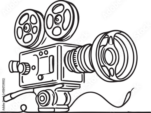 Movie Camera Line Drawing - Creative Vector Art