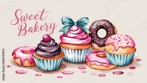 Wallpaper Mural Colorful baked treats at a sweet bakery featuring cupcakes and donuts made with vibrant icing and decorative toppings Torontodigital.ca