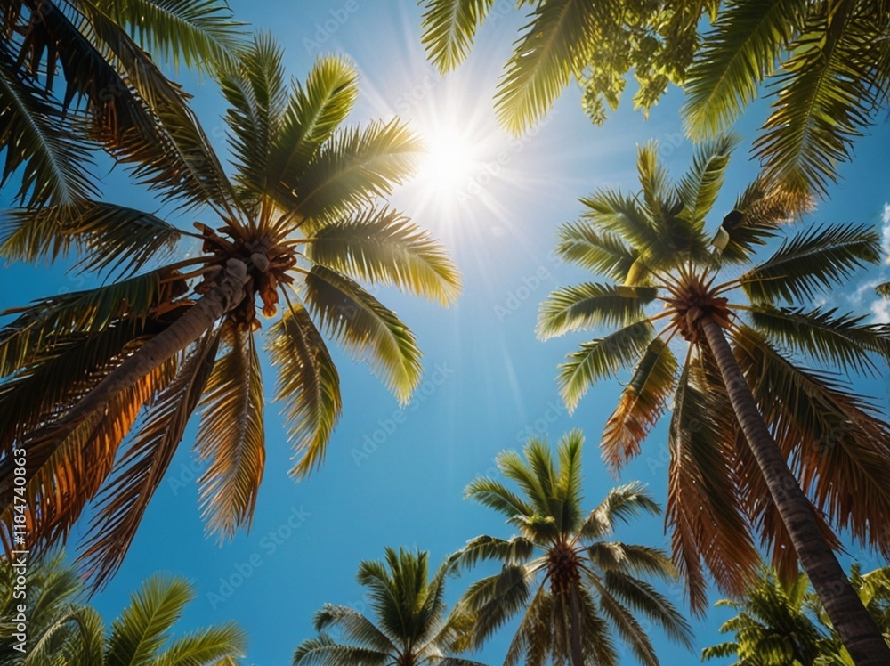 palm trees on sky background palm trees on sky background