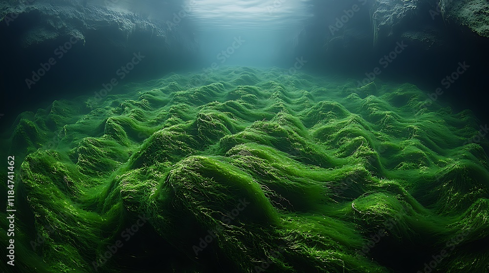 Fototapeta premium Underwater Green Algae Forming Rolling Hillscapes