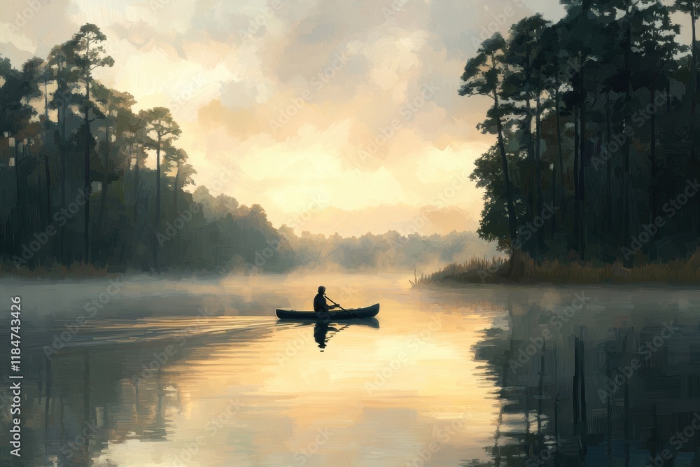 Serene Kayaking Experience on a Misty Lake at Sunrise Serene Kayaking Experience on a Misty Lake at Sunrise