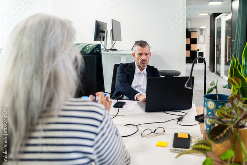 Business Colleagues Working Together in Office Setting photo