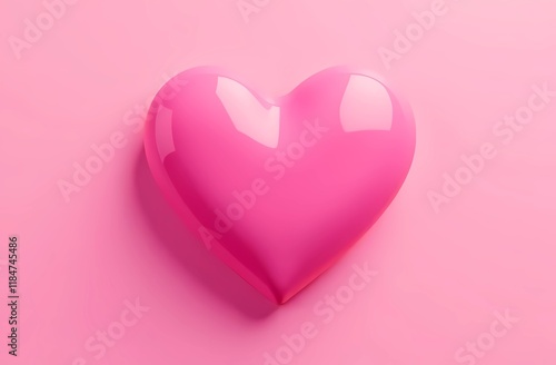 A glossy pink heart on a pink background symbolizing love and valentine's day
