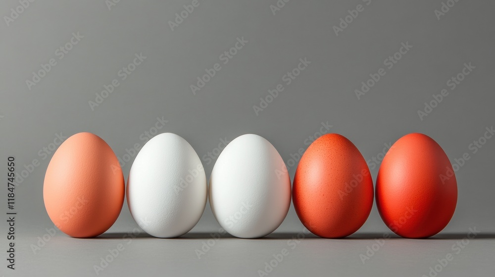 Colorful Eggs in a Row on Gray Background for Artistic Display Colorful Eggs in a Row on Gray Background for Artistic Display