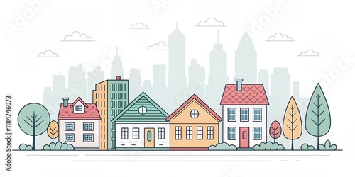 cute house with city landscape illustration background