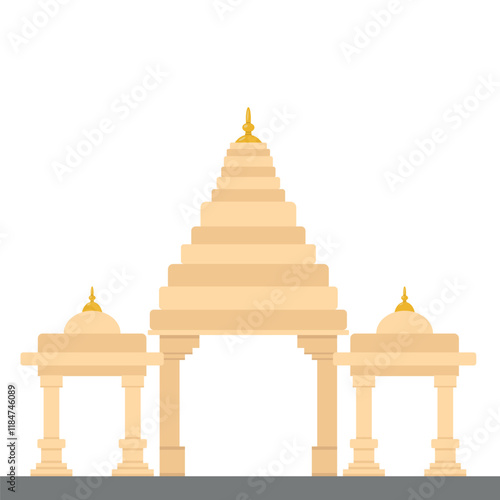 Temple entrance in beige tones, flat style, isolated on white