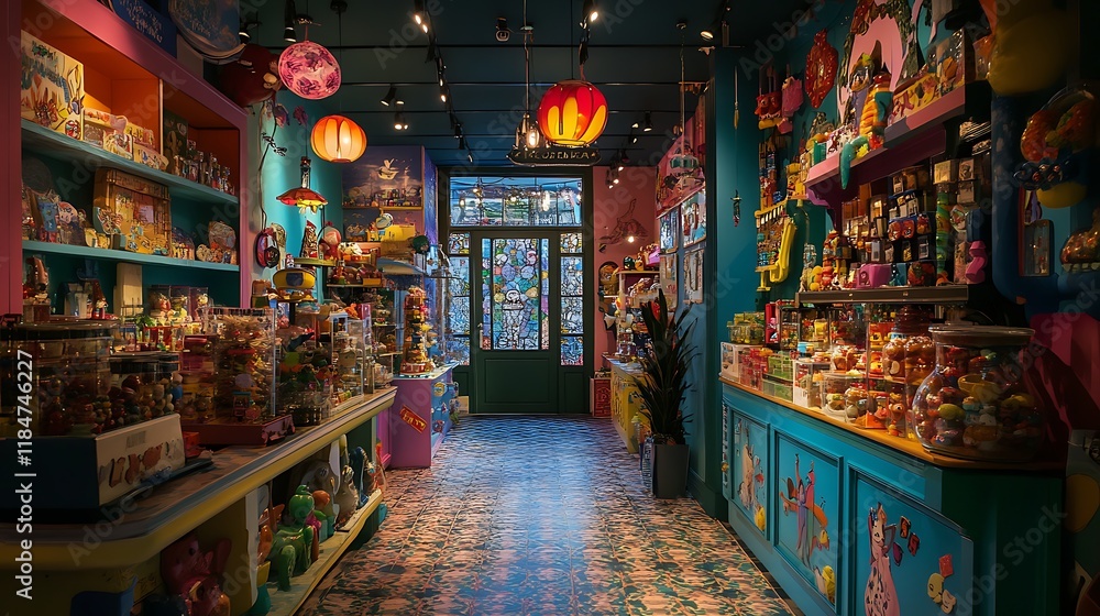 Naklejka premium Whimsical toy store with magical toys and vibrant displays