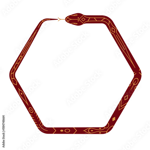 snake hexagon frame. 2025 Chinese Lunar New Year vector illustration isolated on white background